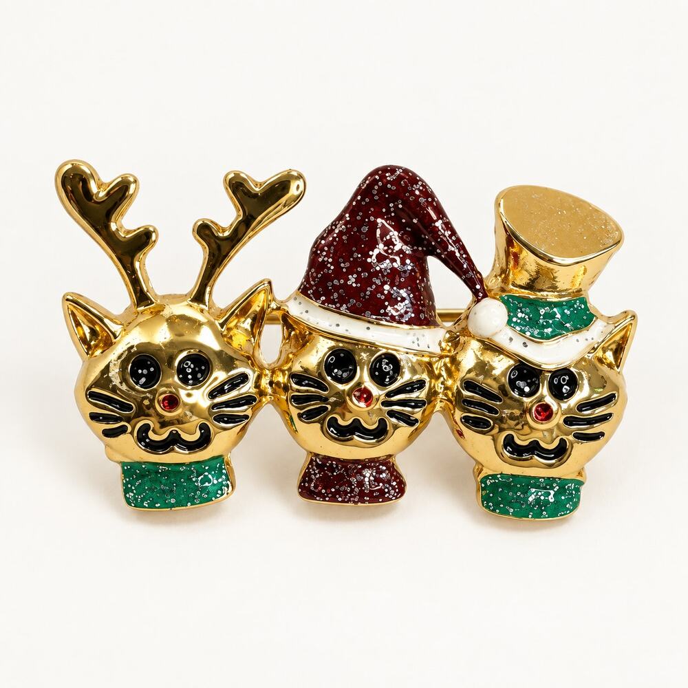 Whimsical Christmas Cat Brooch Pin Reindeer Santa Snowman Holiday Jewelry CP177